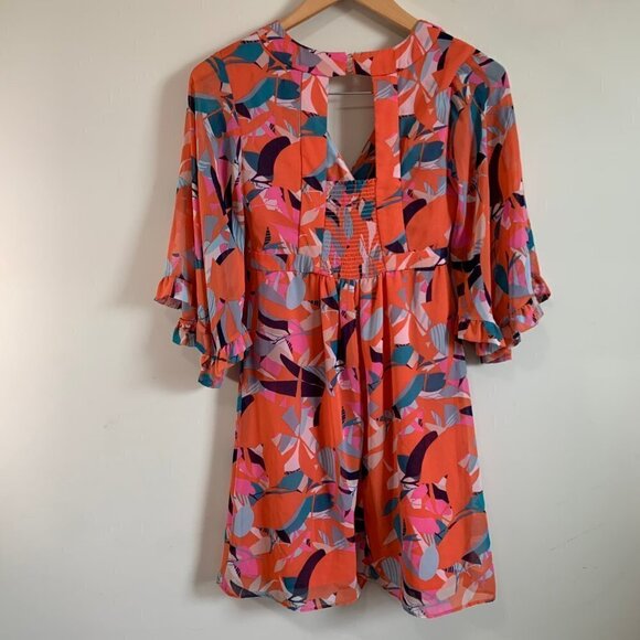 Clover & Sloane Flutter Sleeve Floral Mini Dress Women's Size XS - Picture 5 of 8